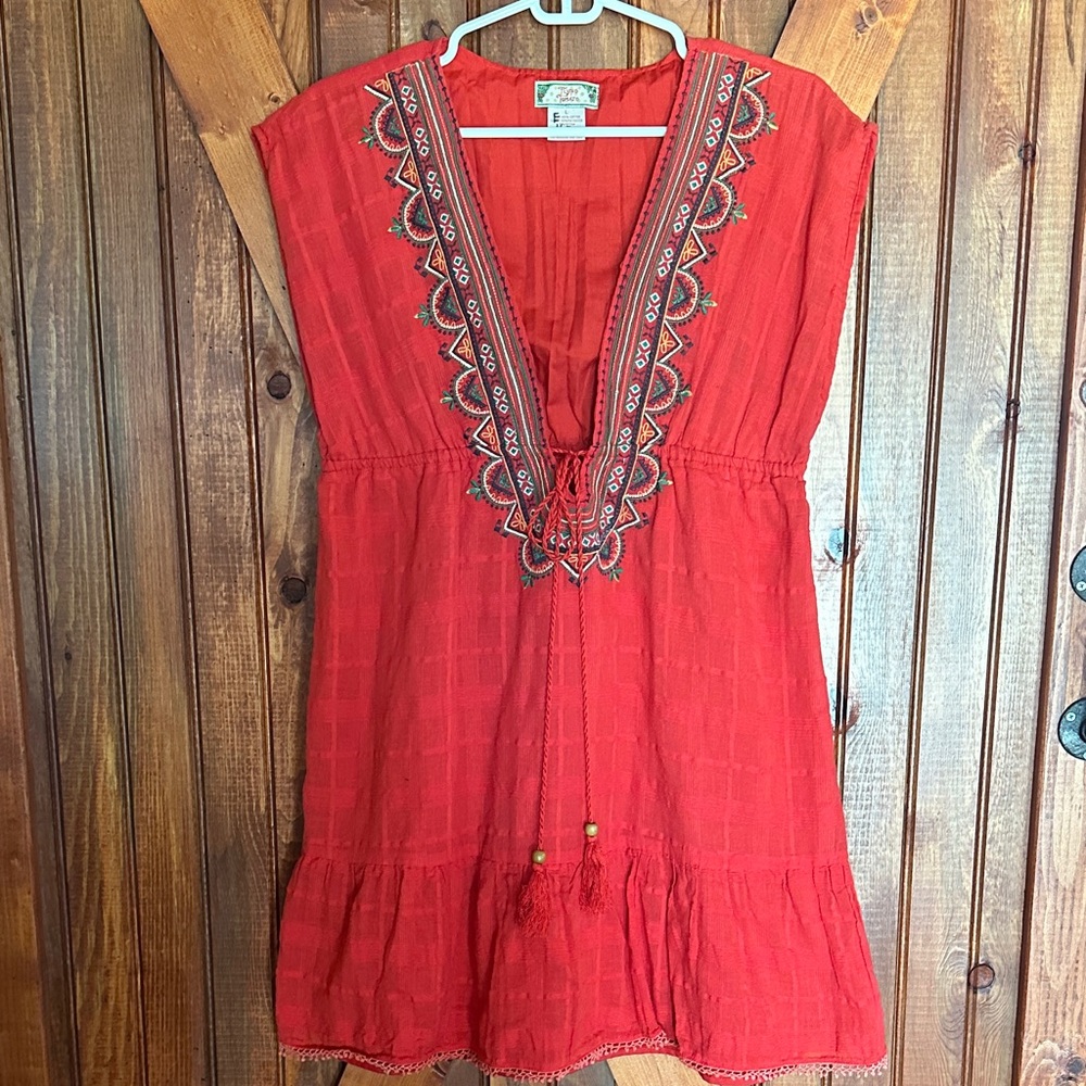 Embroidered Red Women's Dress